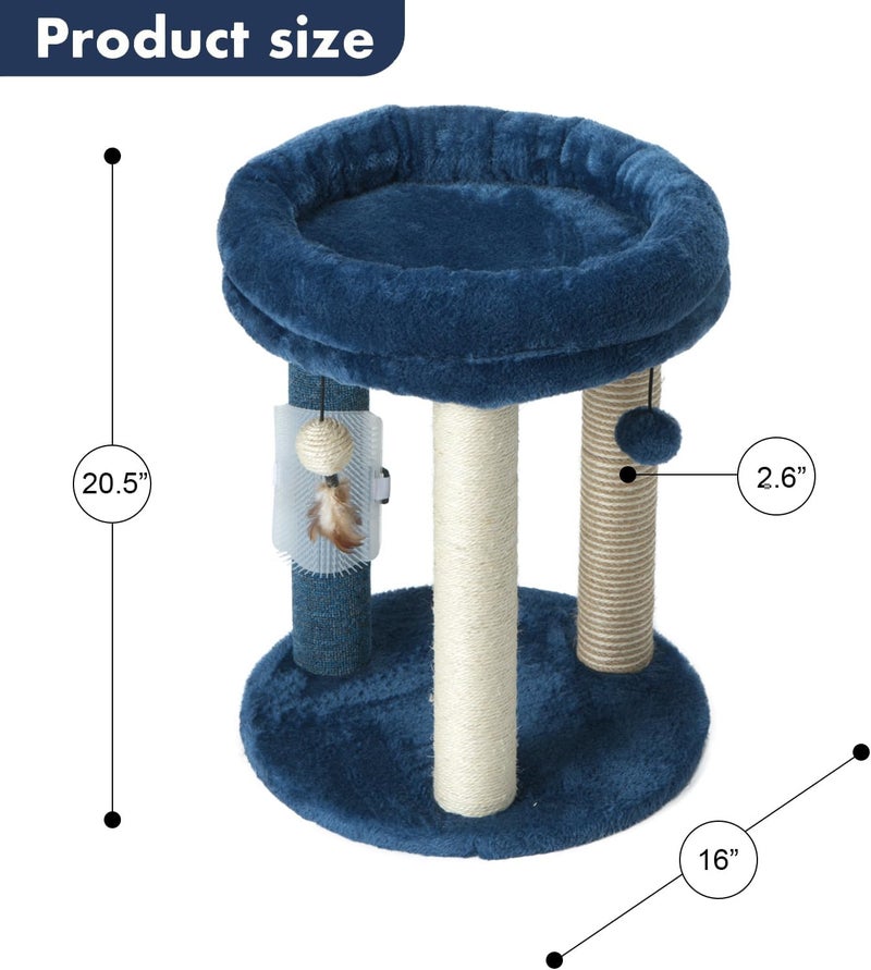 MECOOL Cat Scratching Post Tree with Tower Soft Bed.Natural Quality Sisal Carpet Jute Scratch Posts with Three Hanging Ball Toys and Massage Brush for Indoor Cats and Kittens Blue - Image 4